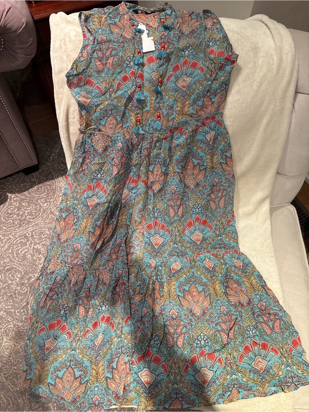 Boho Tiered Maxi Tunic - Teal Floral - Picture 2 of 9